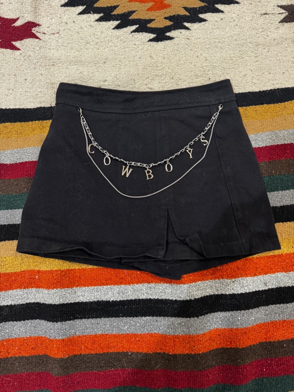 Cloud Ten Black Mini Skort with Silver Chain Detail